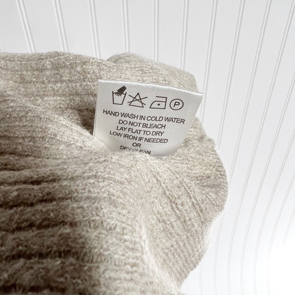Amour Vert Light Taupe Wool Ribbed Knit Open Front Cardigan Sweater Small S - Picture 6 of 6